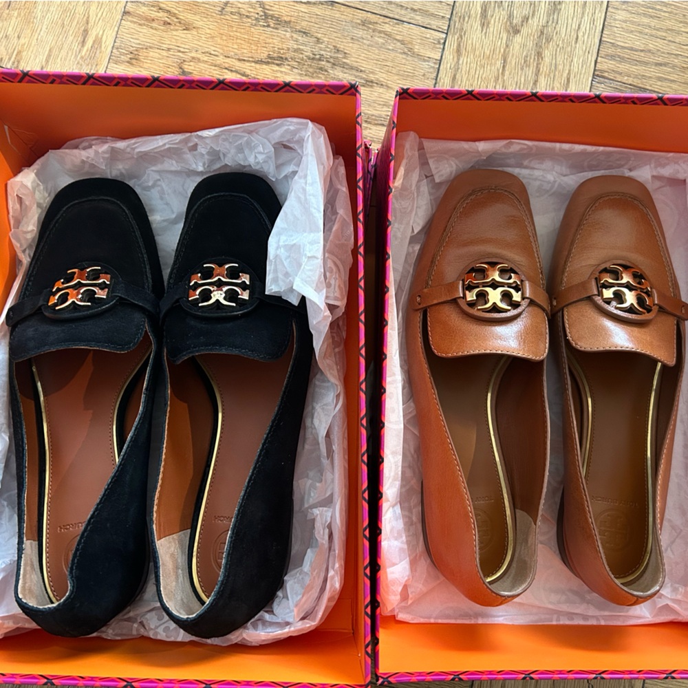LIKE NEW Tory Burch Women's Metal Miller Loafers Bundle - Tan and Black